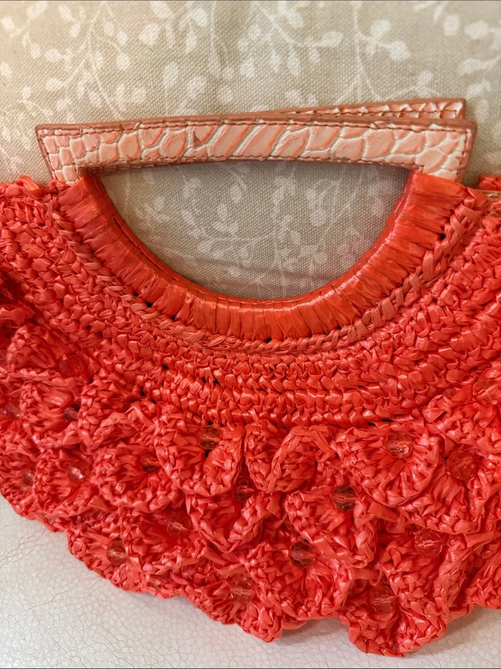 Stylish Coral Crochet Ruffle Handbag